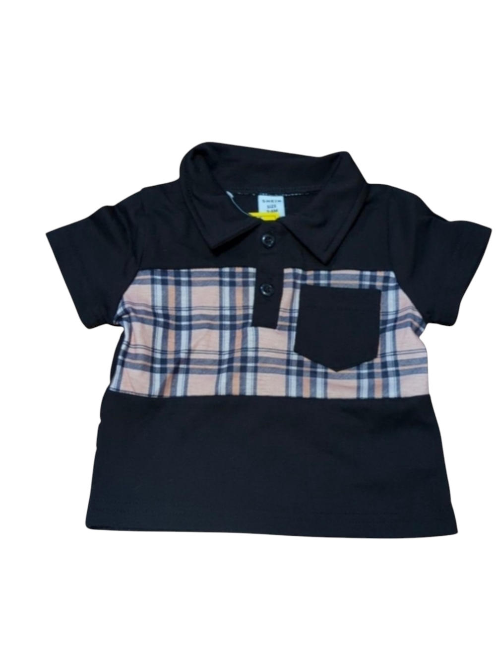 SHEIN Baby Black Polo Shirt with Plaid Front Size 3-6 Months